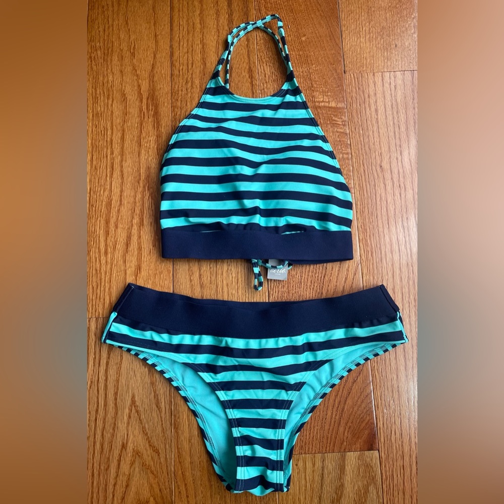 AERIE Blue Striped Bikini Set